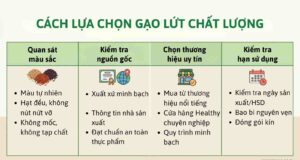 Infographic hướng dẫn cách chọn gạo lứt chất lượng giúp người dùng hiểu rõ gạo lứt là gì và cách chọn sản phẩm an toàn, giàu dinh dưỡng.
