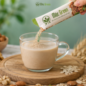 Sản phẩm Bột Ngũ Cốc Dinh Dưỡng Nguyên Cám Mộc Green dạng hộp 25 gói, dễ pha, thơm ngon, hỗ trợ bổ sung năng lượng cho lối sống healthy.