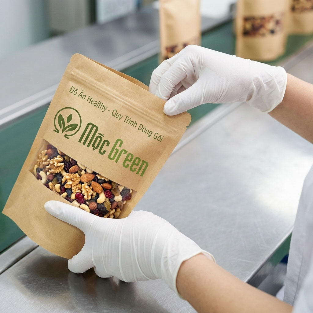 quy trình đóng gói sản phẩm hạt dinh dưỡng của đơn vị mộc green