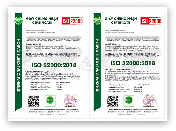 giấy chứng nhận iso thực phẩm của mộc green