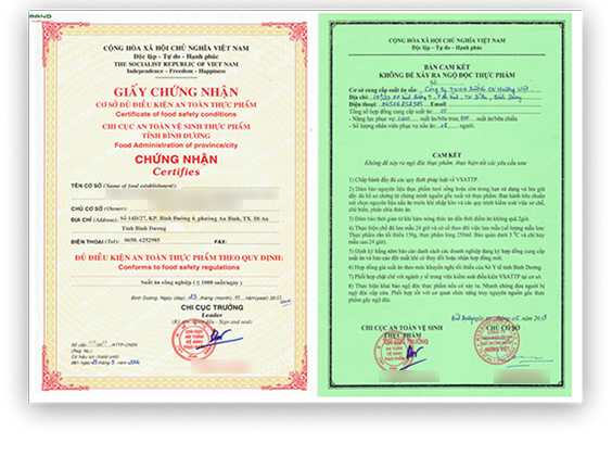 giấy chứng nhận thực phẩm sạch của mộc green