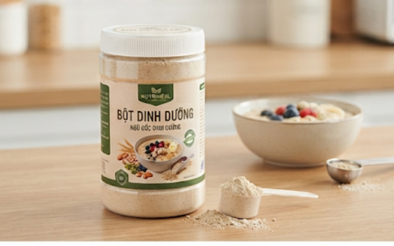 Bột ngũ cốc dinh dưỡng pha cùng sữa hạt, thích hợp cho bữa sáng và bữa phụ.