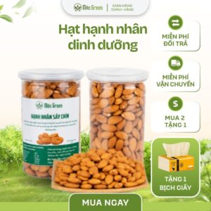 Hạnh nhân sấy chín nguyên hạt đóng hũ cao cấp giàu dinh dưỡng.